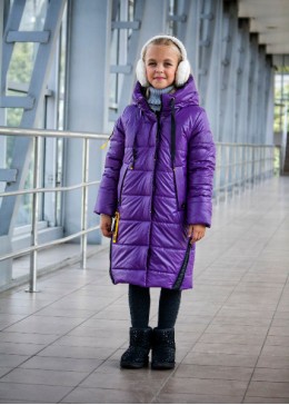 Happy Family фіолетове зимове подовжене пальто - пуховик на дівчинку підлітка